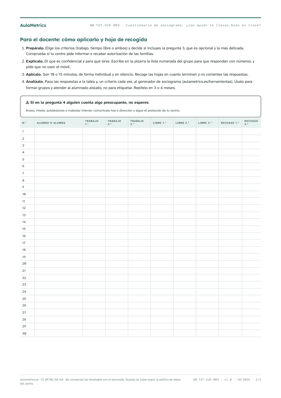 Página 2 de la ficha Cuestionario de sociograma para ESO y Bachillerato