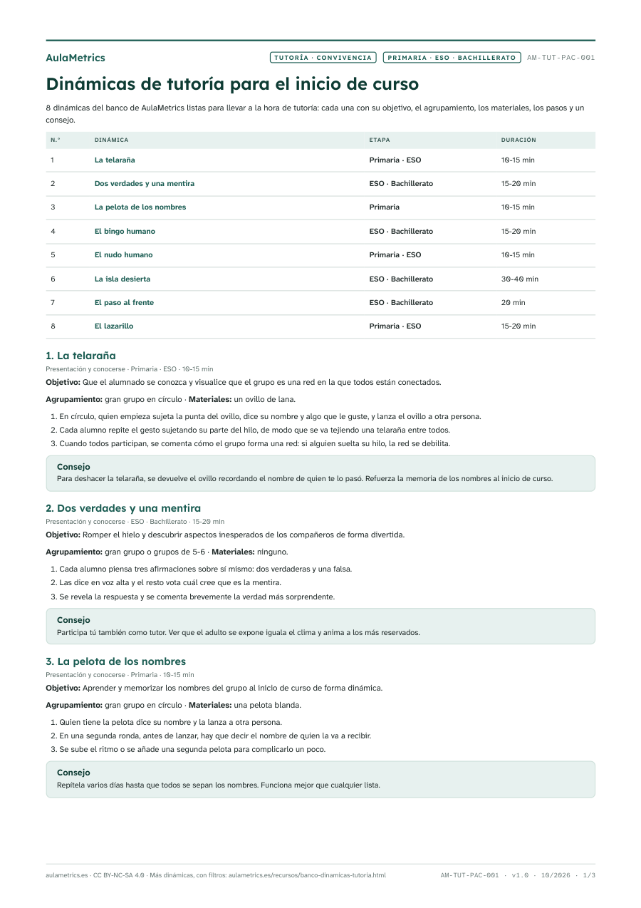 Vista previa de la ficha Dinámicas de tutoría para el inicio de curso: presentación y cohesión de grupo