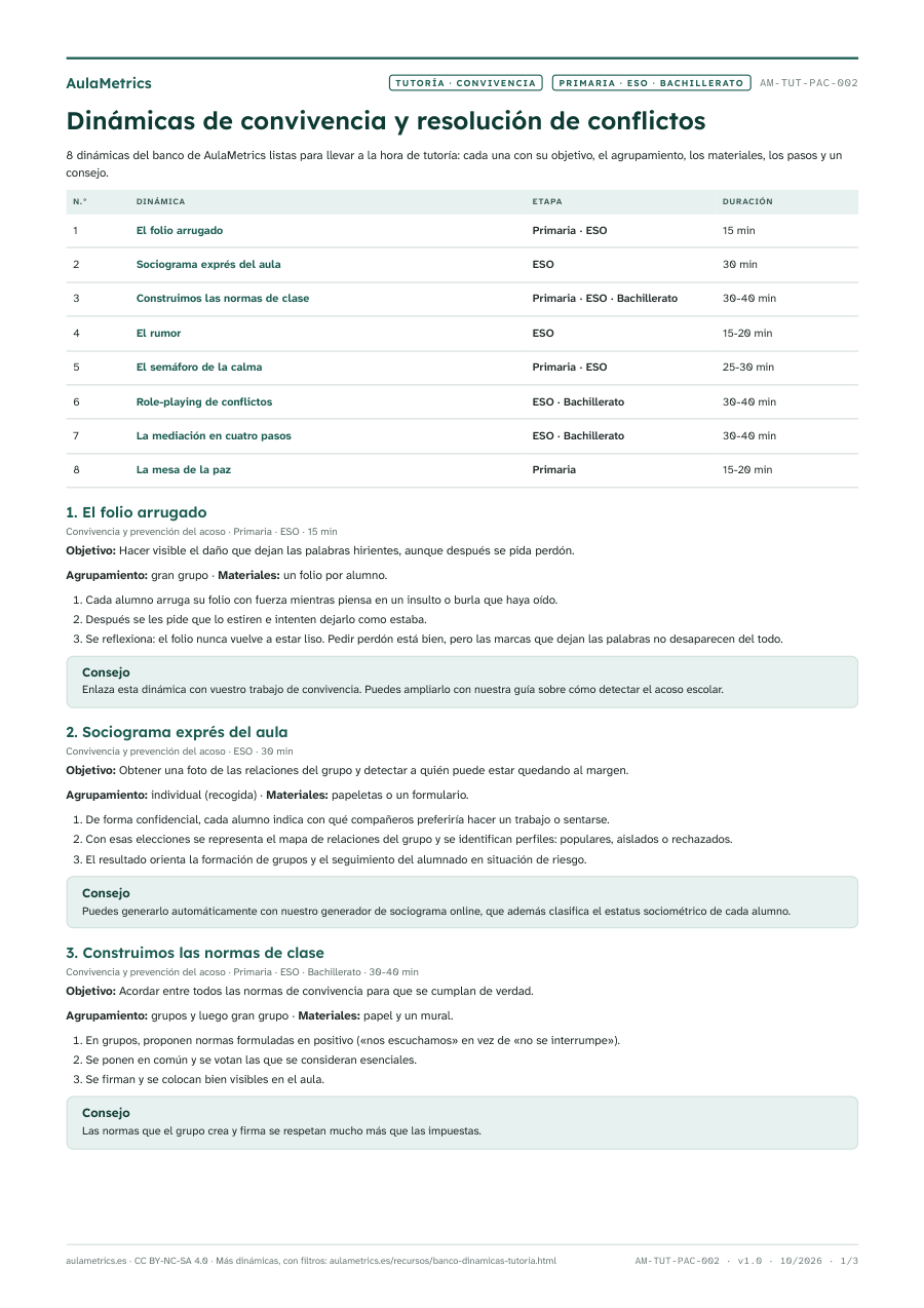Vista previa de la ficha Dinámicas de tutoría de convivencia y resolución de conflictos