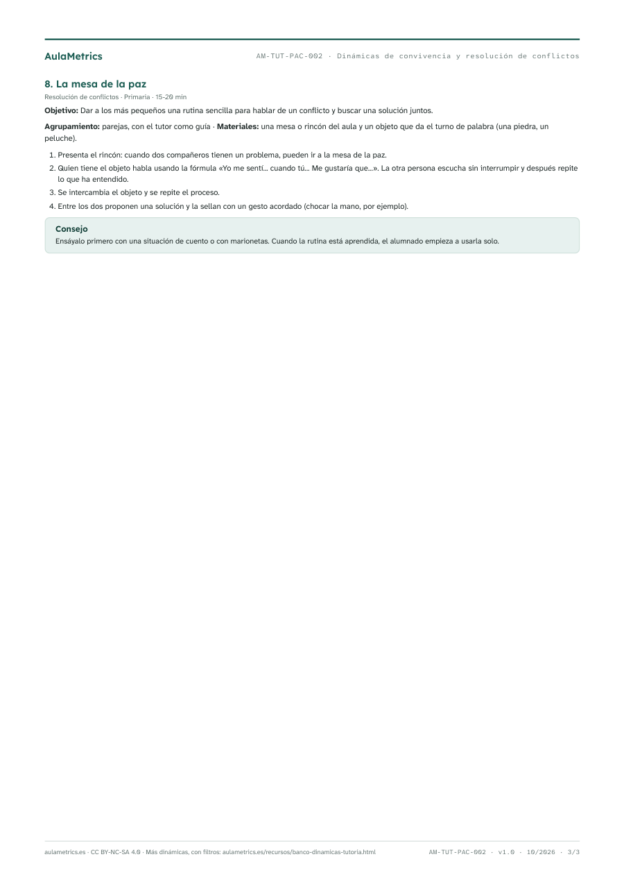 Página 3 de la ficha Dinámicas de tutoría de convivencia y resolución de conflictos