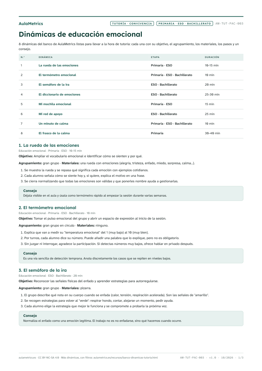 Vista previa de la ficha Dinámicas de tutoría de educación emocional