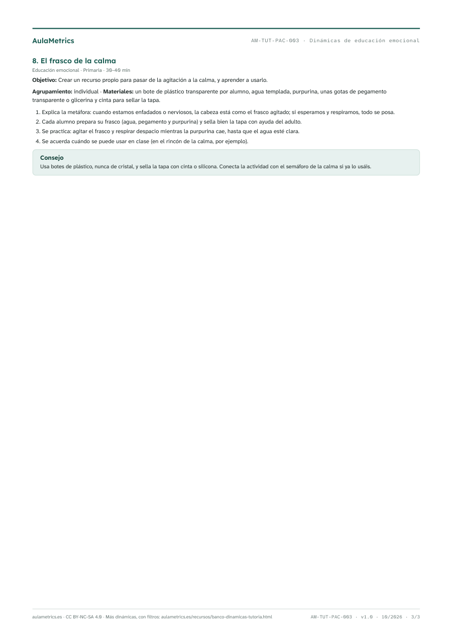 Página 3 de la ficha Dinámicas de tutoría de educación emocional
