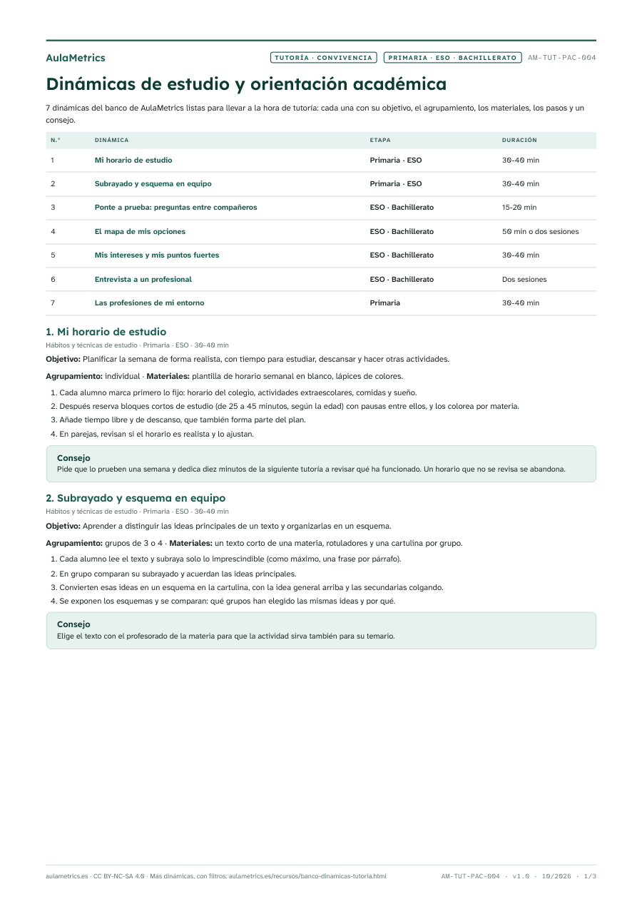 Vista previa de la ficha Dinámicas de tutoría de técnicas de estudio y orientación académica