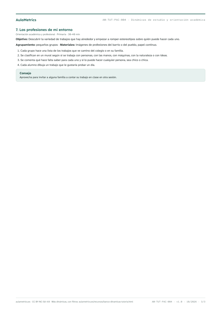 Página 3 de la ficha Dinámicas de tutoría de técnicas de estudio y orientación académica