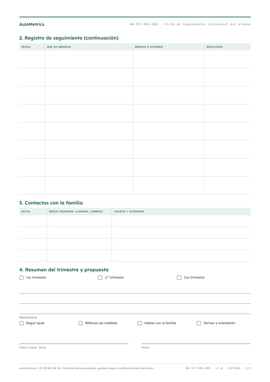 Página 2 de la ficha Ficha de seguimiento individual del alumno